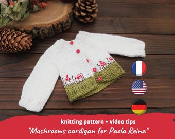 Amanita mushroom cardigan for Paola Reina 32 cm doll KNIT PATTERN / Agaric sweater for Ruby Red Siblies 12-13 inch doll Halloween clothes