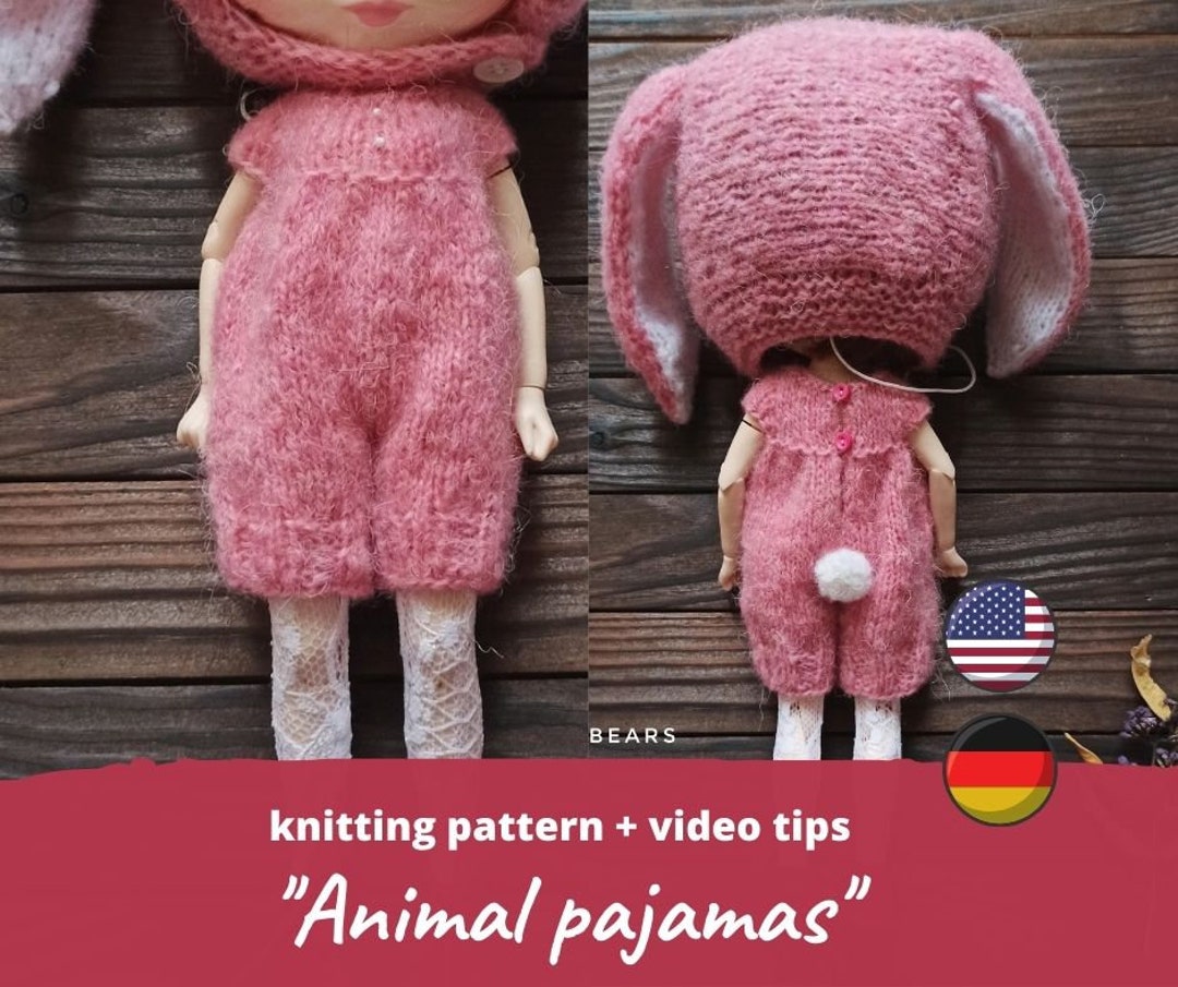 Pajamas for 1/6 Scale Doll KNITTING PATTERN / Mini Knit Clothes Pdf for ...