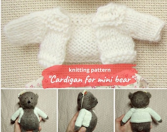 Miniature cardigan KNITTING PATTERN for teddy bear, Clothes pattern for mini knitted doll, Tiny sweater pdf for waldorf, tilda, textile toys