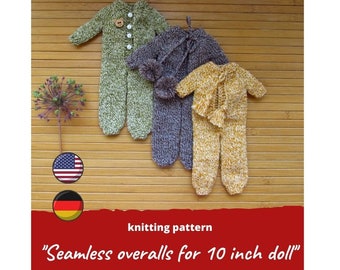 KNITTING PATTERN for 10 inch doll Seamless overalls for Pullip doll, Licca knit clothes, Jumpsuit for 1/6 scale Qbaby, Romper for Momoko