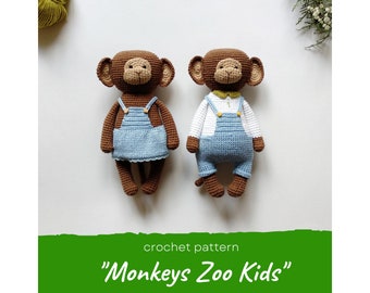 CROCHET PATTERN Monkeys Zoo Kids / Easy amigurumi toy to crochet, Mini twins monkey on baby shower pdf, Small stuffed animal tutorial