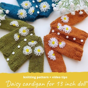 Daisy cardigan for Paola Reina doll KNITTING PATTERN / Floral sweater for Ruby Red SIblies, Little Darling clothes pdf, Waldorf knit outfit