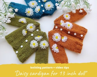 Daisy cardigan for Paola Reina doll KNITTING PATTERN / Floral sweater for Ruby Red SIblies, Little Darling clothes pdf, Waldorf knit outfit