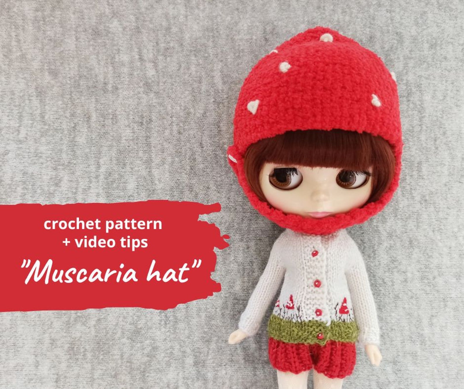 Blythe Doll CROCHET HAT PATTERN on Halloween, Fly Agaric Mushroom
