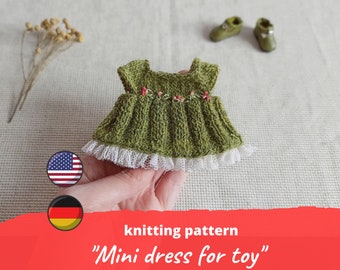 Mini dress for toy KNITTING PATTERN / Tiny teddy knit clothes pdf for Waldorf, 1/6 scale doll knit jumper, Mini tilda textile doll sweater