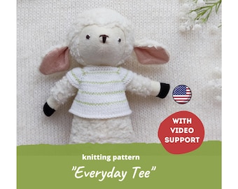 Hazel Village Knitting Pattern PDF Everyday Tee, Top-Down Raglan Shirt for Woodland Animals, Toy Sweater Tutorial, Doll Clothes Pattern