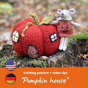 Pumpkin House Knitting Pattern for Maileg Mouse, Miniature Dollhouse Furniture, Halloween Pumpkin Toy House PDF