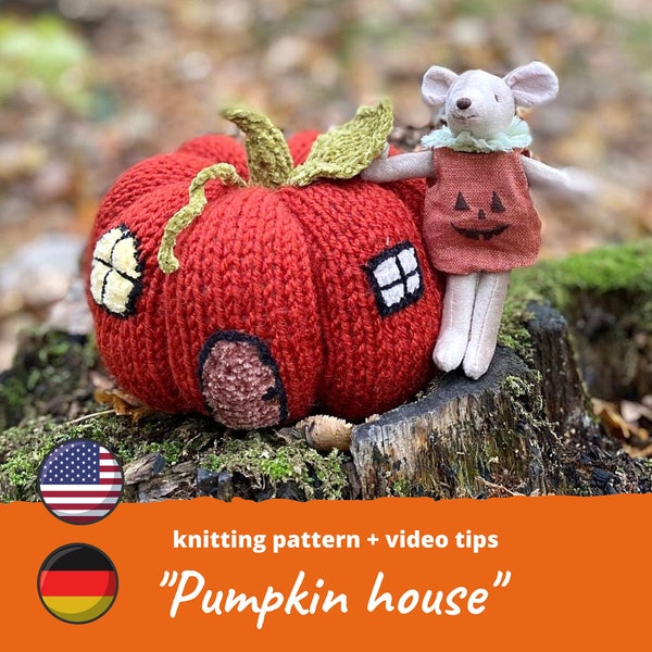 Pumpkin house for Maileg mouse KNITTING PATTERN Halloween decor for miniature toy, Easy to knit furniture for dollhouse, Kurbis Haus Maileg