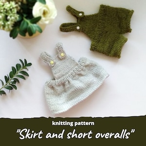KNITTING PATTERN pinafore dress and overalls for teddy toy / Knit romper outfit pdf for amigurumi, Clothes for Waldorf, Tilda, Textill doll
