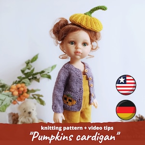 Paola Reina KNITTING PATTERN on Halloween / Pumpkin cardigan for 32 cm 13 in doll, Sweater for Ruby Red Siblies, Little Darling clothes pdf