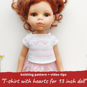 T-shirt with hearts for Paola Reina 32 cm doll KNIT PATTERN / Sweater for Ruby Red Siblies, Boneka doll clothes pdf, Little Darling blouse