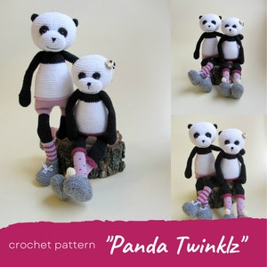 Crochet panda bear pattern, Twins amigurumi panda bear pdf, Crochet toy girl boy, Cute easy amigurumi toy, Large stuffed zoo animal pattern