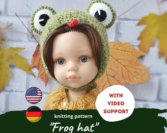 Frog hat for Paola Reina doll KNITTING PATTERN on Halloween/ Toad helmet for Ruby Red Siblies, Animal clothes for Little Darling, Boneka pdf