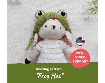 Hazel Village Frog Bonnet Knitting Pattern, Woodland Doll Frog Hat PDF, Miniature Toy Clothes Pattern for Plush Animals