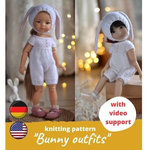 Paola Reina doll KNIT PATTERN pdf / Bunny clothes set 32 cm 12 inch doll, Rabbit Easter hat jumpsuit Ruby Red Siblies, Effner doll, Waldorf
