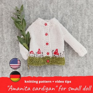 Blythe doll KNITTING PATTERN Amanita Mushroom Cardigan on Easter / Sweater for Holala, Miniature clothes pdf for small doll, Teddy jumper