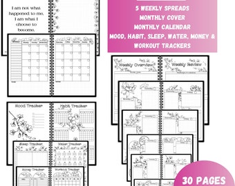 Printable Bullett Journal Printable Monthly Calendar Goal Spread Bujo Insert Weekly Spreads Weekly Habit Tracker Template Bujo Monthly 2023