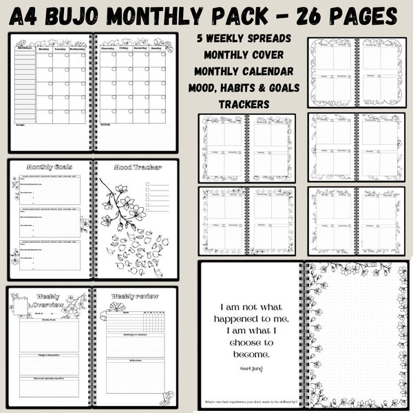 Printable Bullett Journal Printable Monthly Calendar Goal Spread Bujo Insert Weekly Spreads Weekly Habit Tracker Template Bujo Monthly 2023