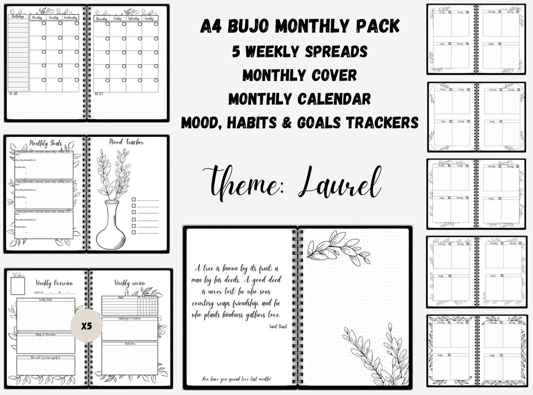 A4 Printable Planner Bujo Pages 5 Weekly Spreads Premade Bullett