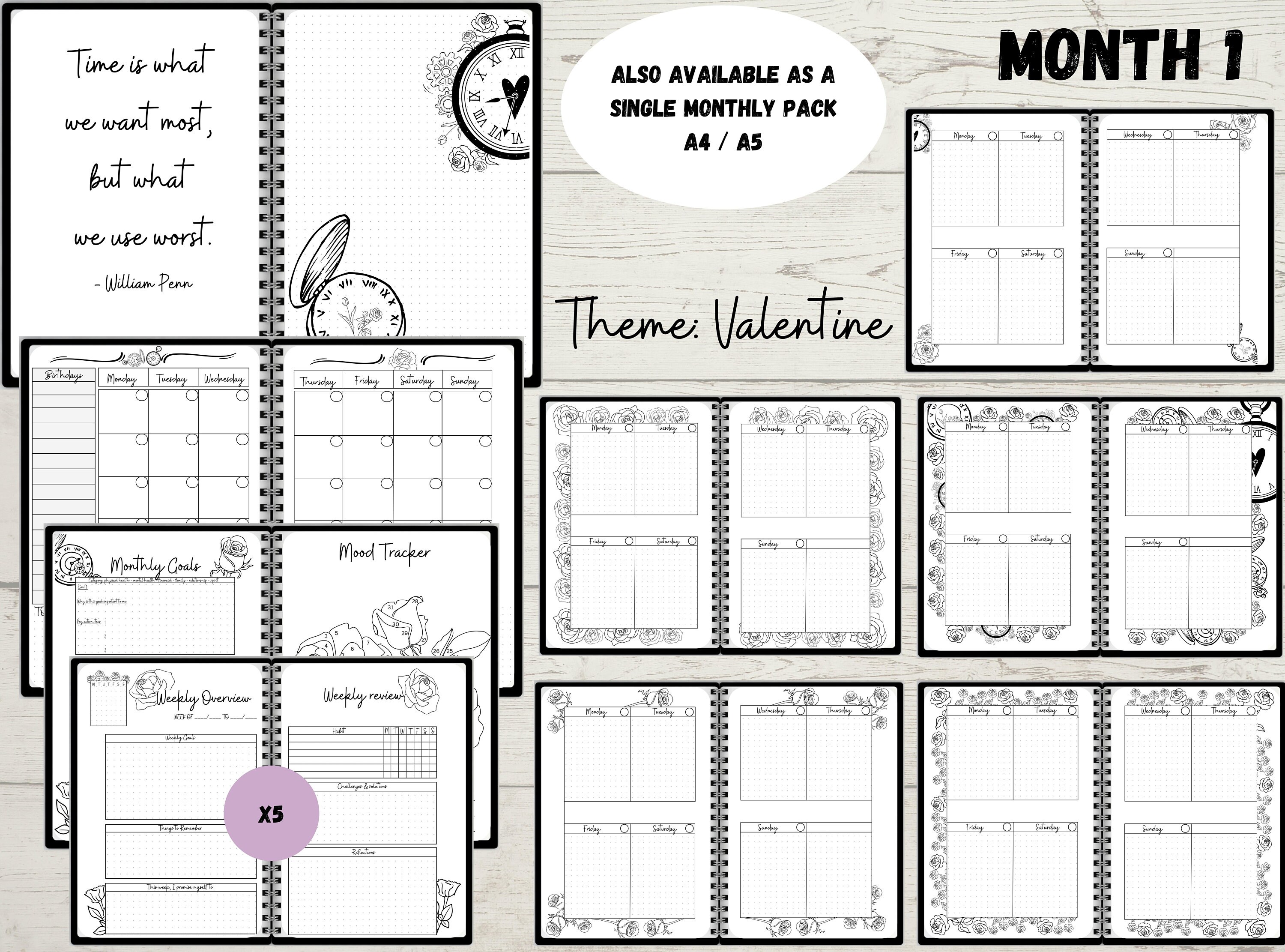 A5 Bundle Planner Bujo Bundle Printable Planner Bundle Premade Bullett ...