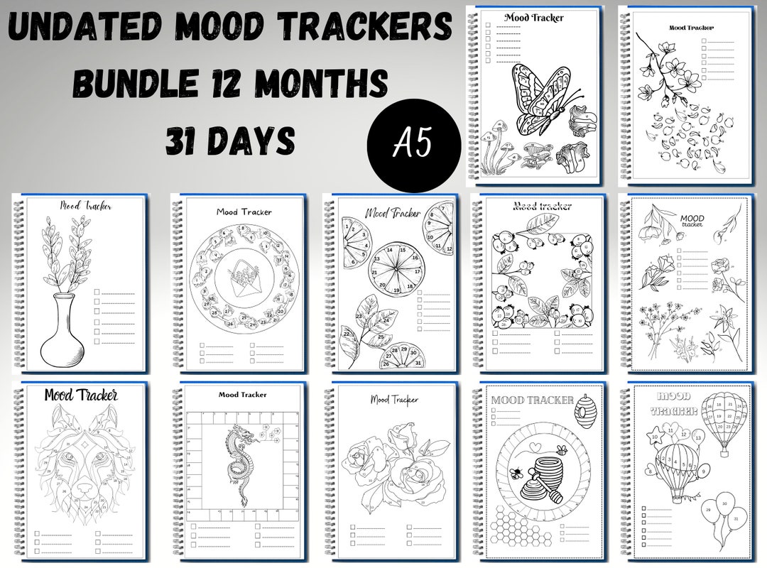 Printable Bullett Journal Page Printable Mood Tracker 12 Month Bundle ...