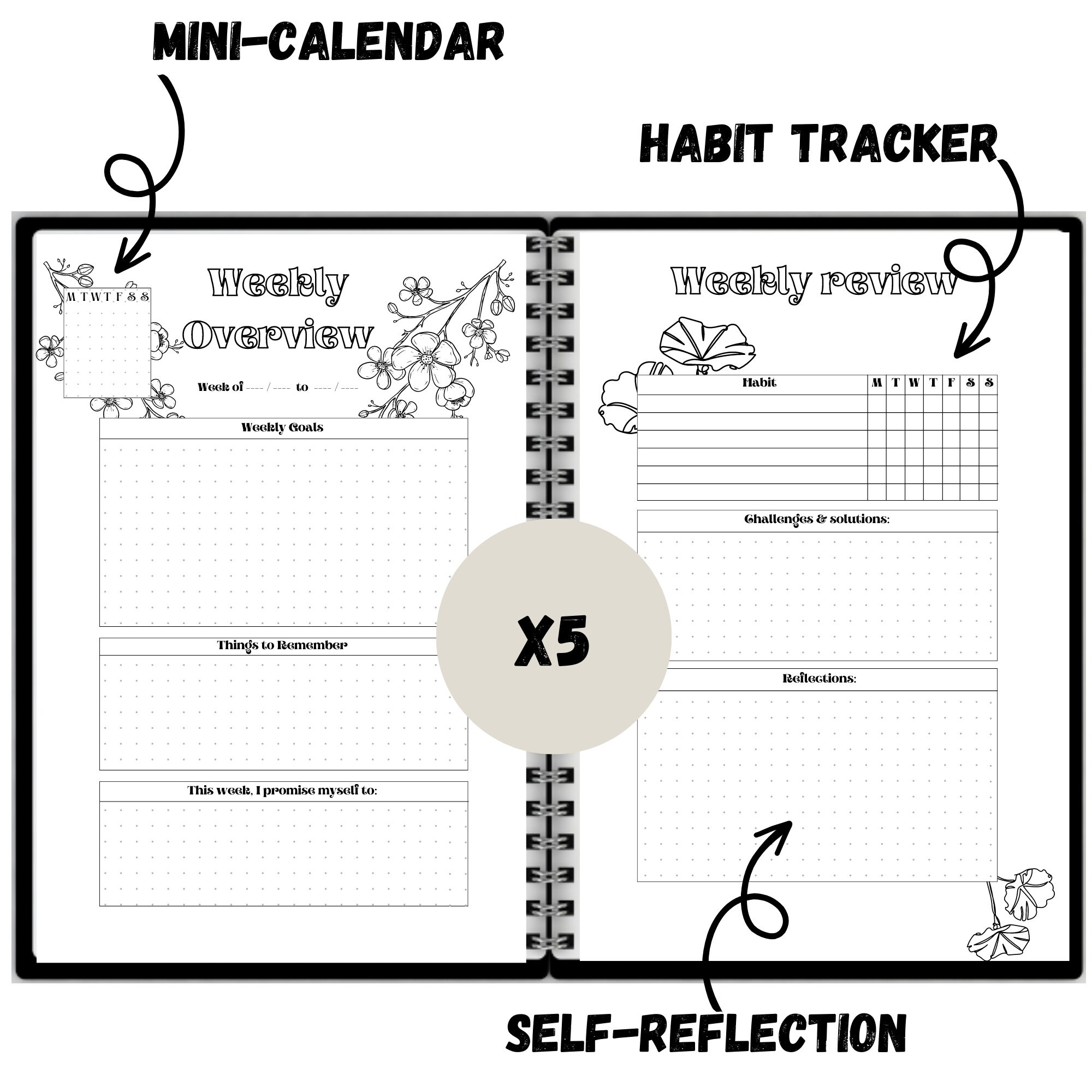 Printable Bullett Journal Printable Monthly Calendar Goal Spread Bujo ...