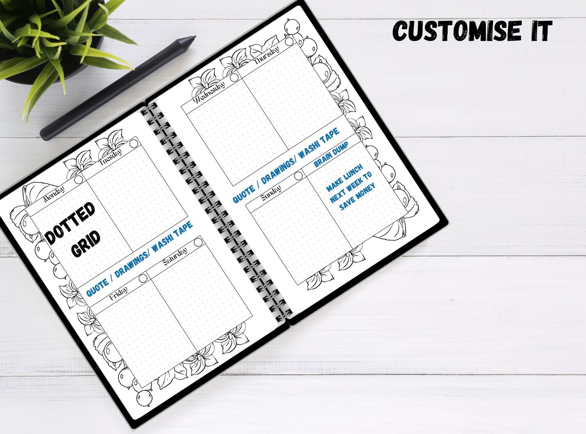 A4 Printable Planner Bujo Pages 5 Weekly Spreads Bullett Journal ...