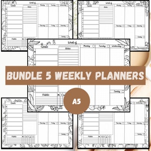 Plantilla imprimible de planificador de Bullet Journal, planificador semanal sin fecha, planificador mensual sin fecha