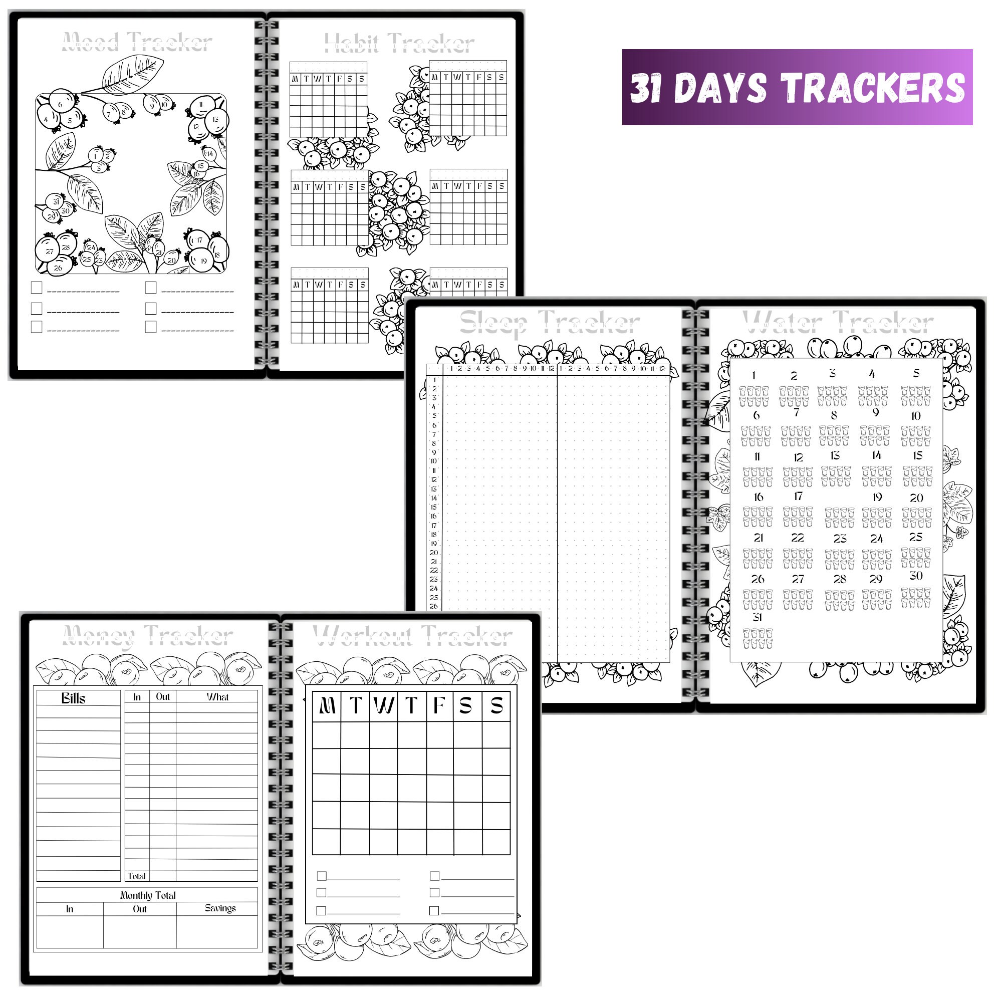 Printable Bullett Journal Printable Monthly Calendar Goal Spread Bujo ...