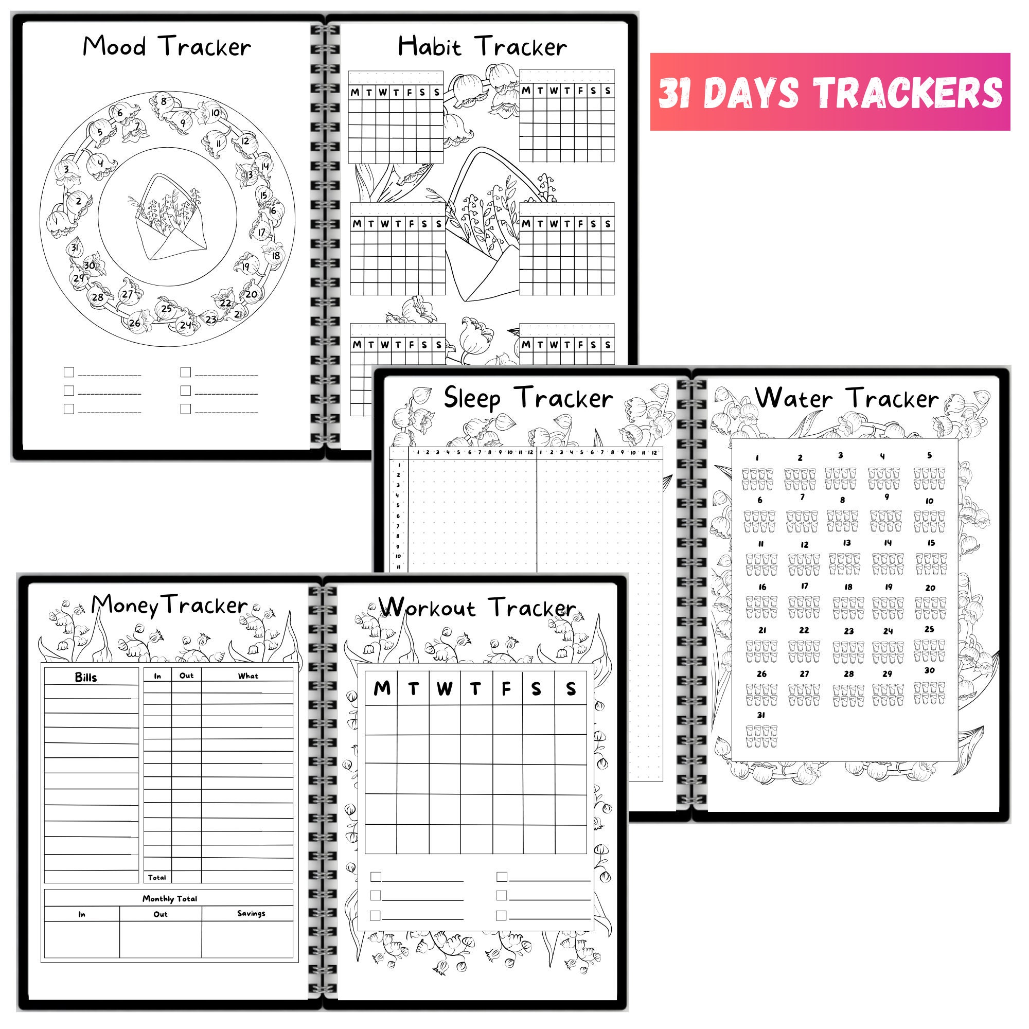 Printable Bullett Journal Printable Monthly Calendar Goal Spread Bujo ...