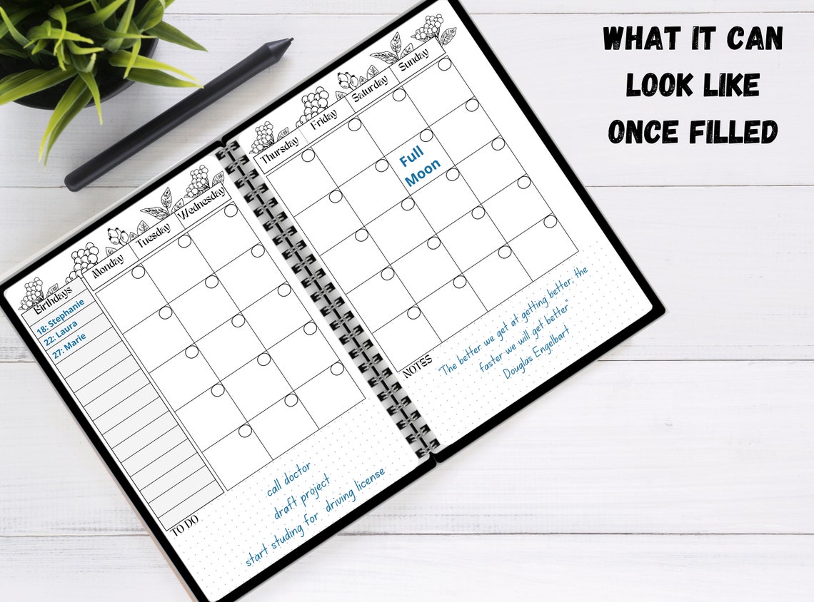 A4 Printable Planner Bujo Pages 5 Weekly Spreads Bullett Journal ...