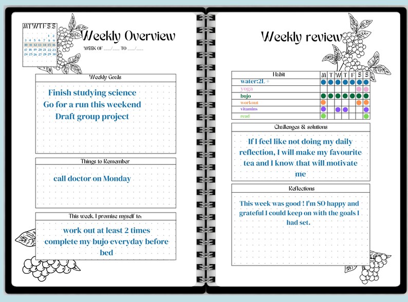 A5 Printable Planner Bujo Pages 5 Weekly Spreads Bullett Journal