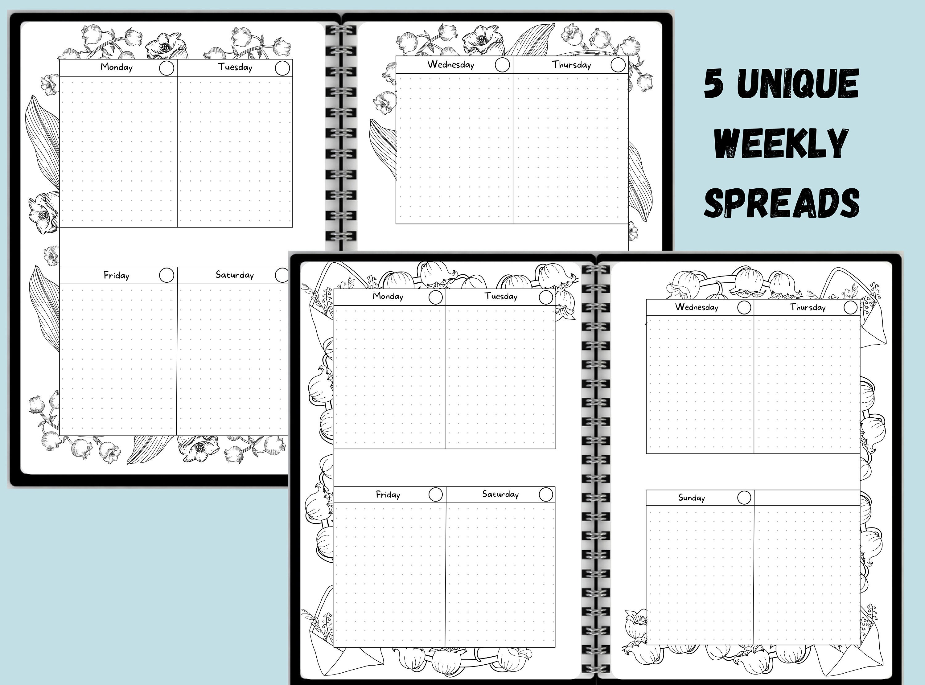 A5 Complete Planner Printable Monthly Calendar Spread Bujo Insert Pack ...