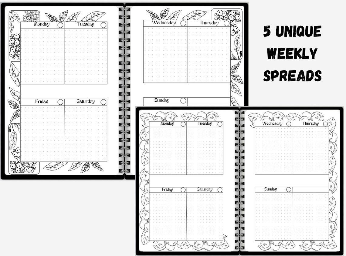 A4 Printable Planner Bujo Pages 5 Weekly Spreads Bullett - Etsy