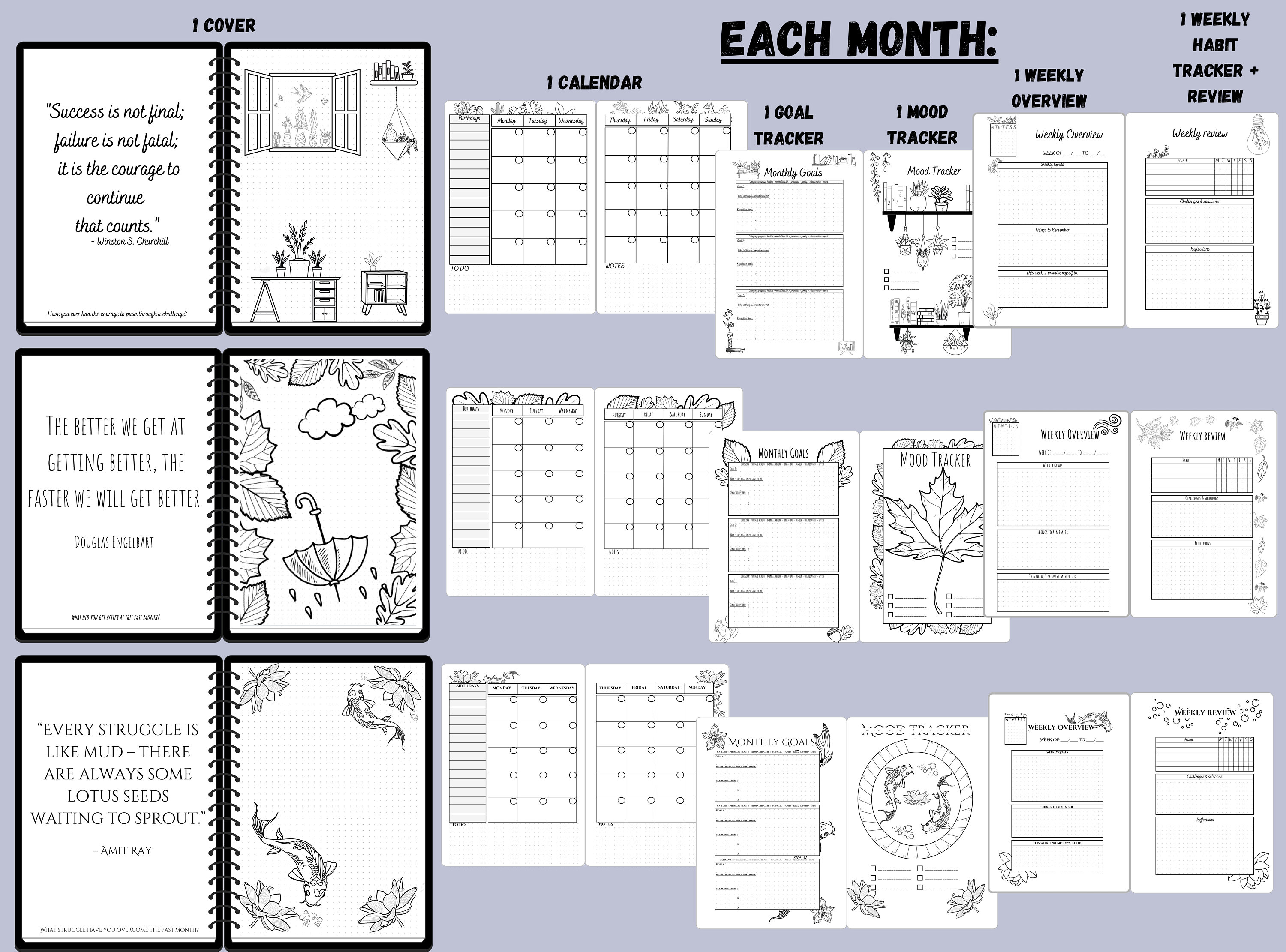 A5 Bundle Planner Bujo Bundle Printable Planner Bundle Premade Bullett ...