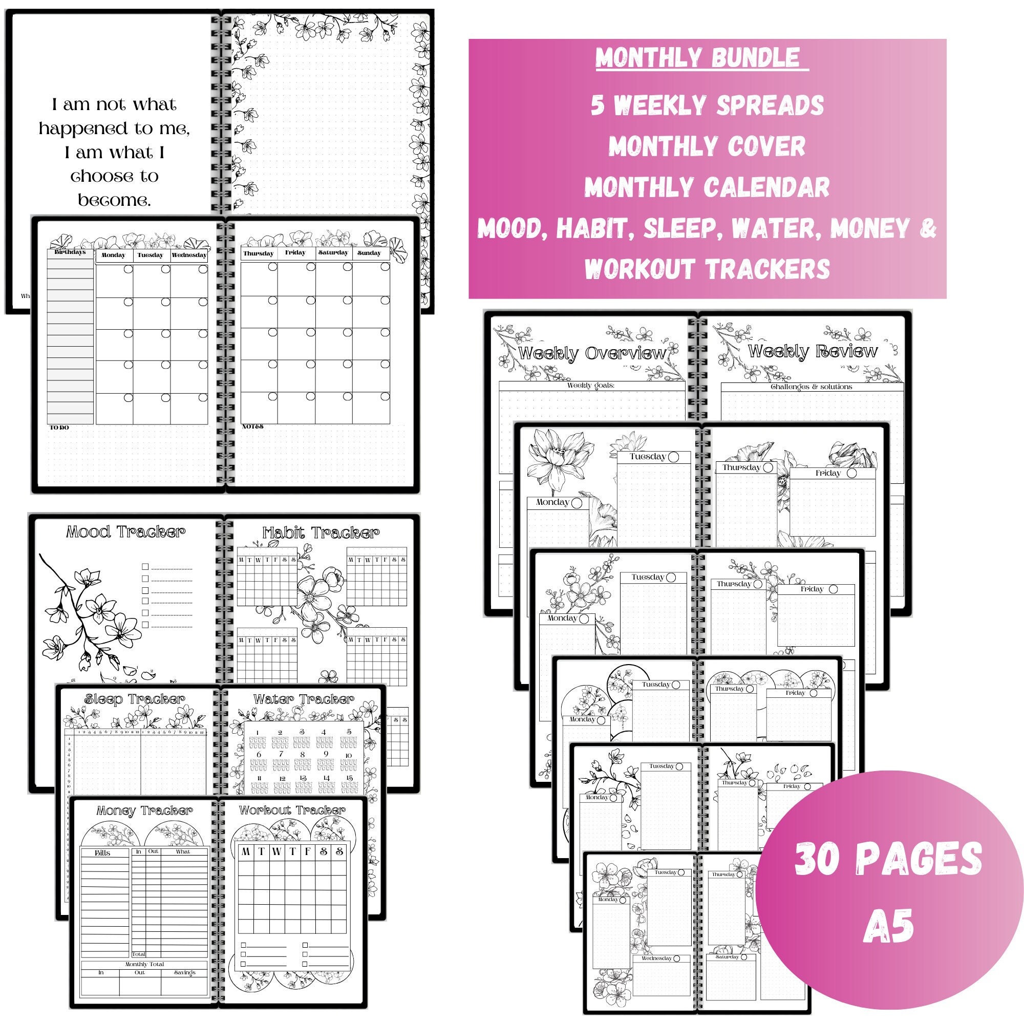 Printable Bullett Journal Printable Monthly Goal Spread Weekly Planner ...