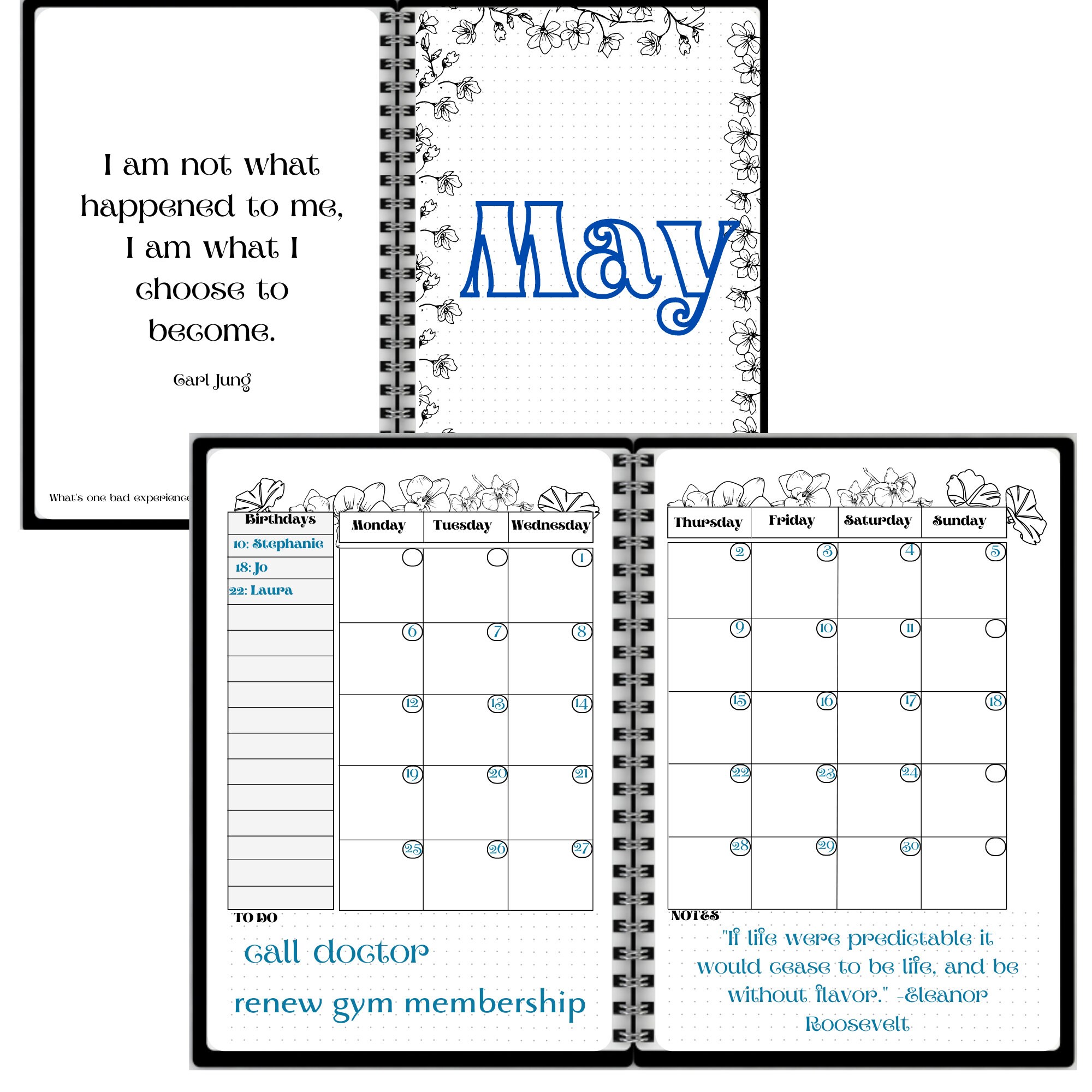 Printable Bullett Journal Printable Monthly Calendar Goal Spread Bujo ...