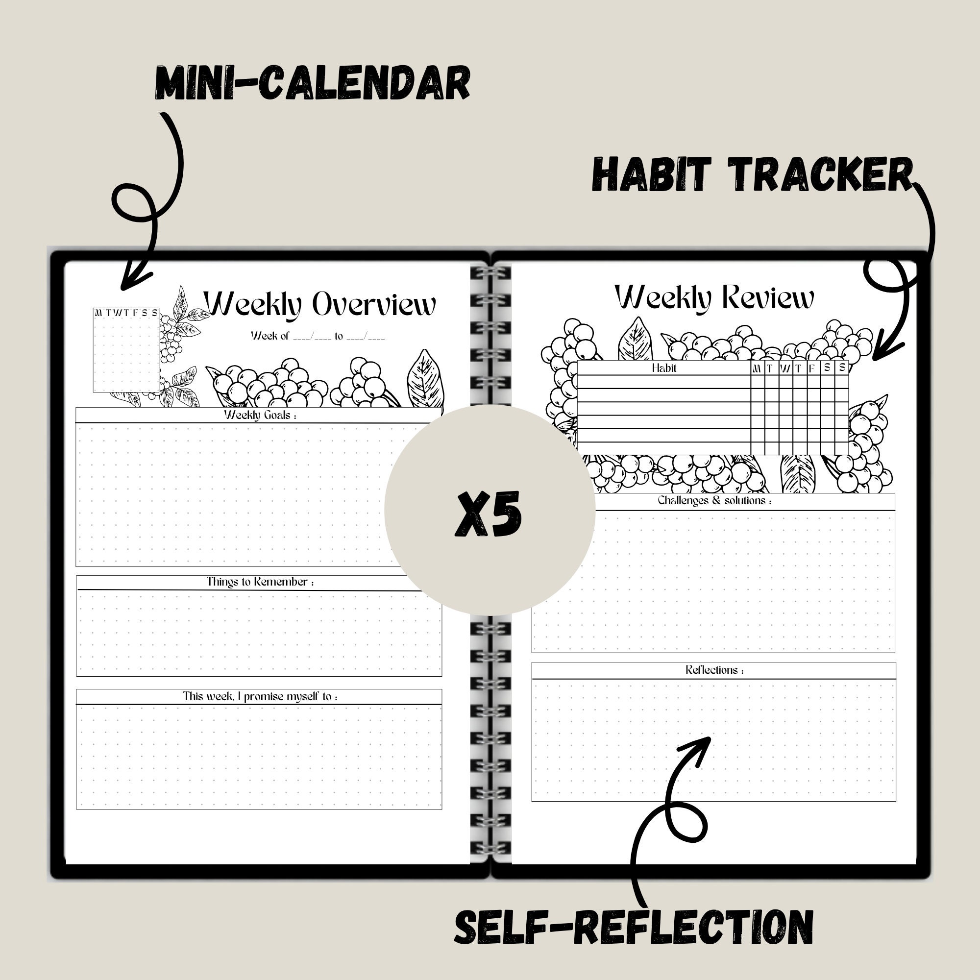 Printable Bullett Journal Printable Monthly Calendar Goal Spread Bujo ...