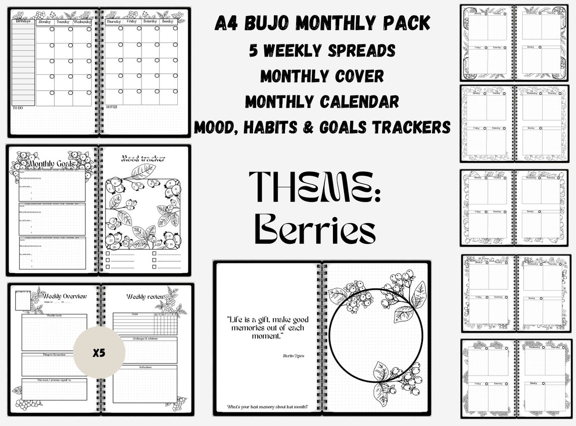 A4 Printable Planner Bujo Pages 5 Weekly Spreads Bullett Journal ...