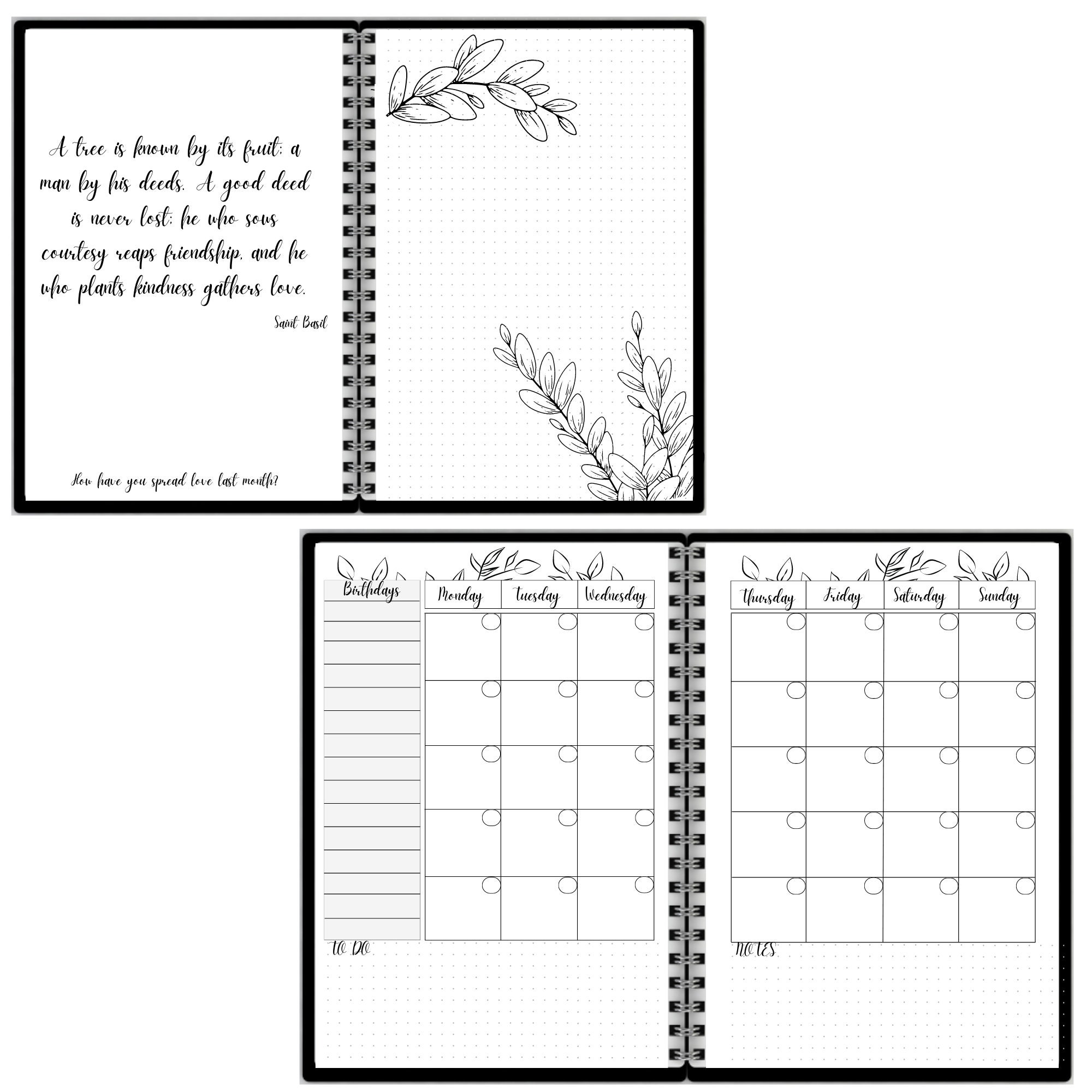 Printable Bullett Journal Printable Monthly Calendar Goal Spread Bujo ...