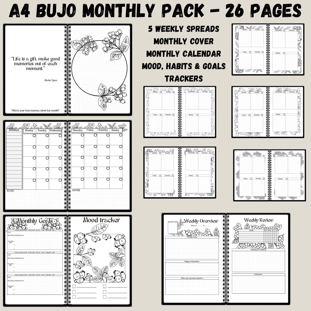 Printable Bullett Journal Printable Monthly Calendar Goal - Etsy