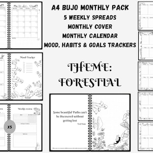 A4 Forestial| Undated Premade Printable Bullet Journal Templates Refill | Mood Tracker |Habit Tracker |Bujo 5 weekly spreads |Monthly spread