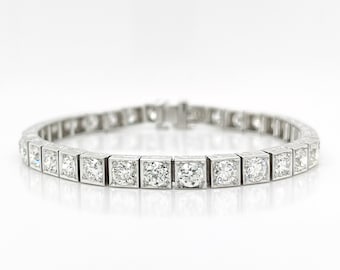 Antique Art Deco Platinum & 10.65 Carat Diamond Tennis Bracelet