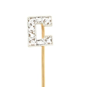 Stickpin antigo em ouro amarelo 14k, ouro branco e diamante letra 'C'