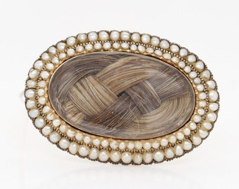 Broche Victorienne Ancienne En Or Rose 14 Carats Avec Onyx Et Perle De Rocaille - Style Deuil/vintage