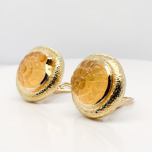 Signed Pair of Elizabeth Gage Nautilus Citrine & 18K Gold Clip-On Earrings