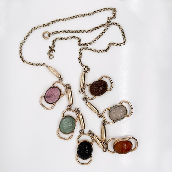 Vintage Estate Gold Filled & Multi-Gemstone Scara… - image 2