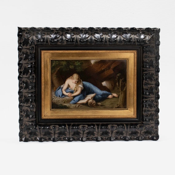 Antique Porcelain Plaque of the Reclining Mary Magdalene Reading