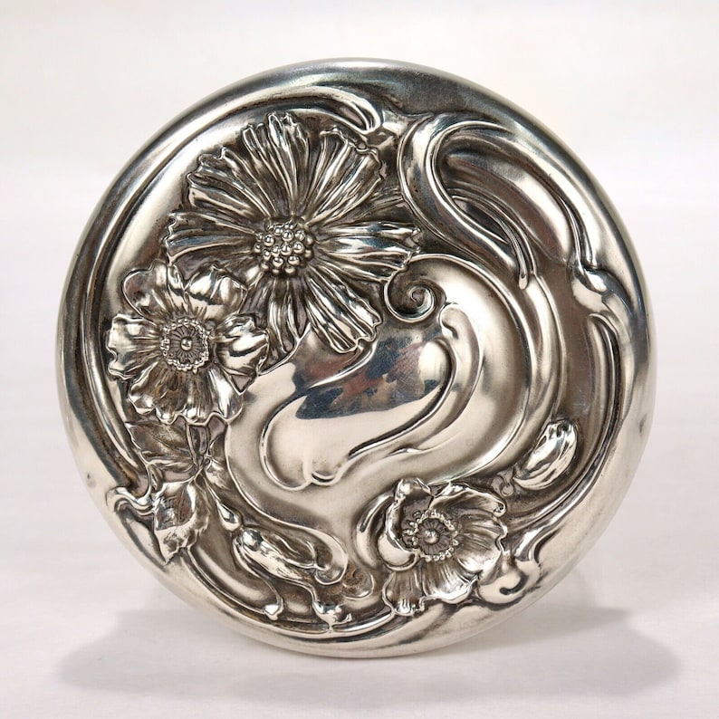 Antique Unger Bros. Art Nouveau Sterling Silver & Cut Glass Dresser Box ...