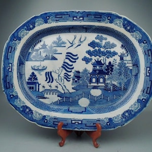 Early 19th Century English Staffordshire Transferware Blue Willow Pattern Platter